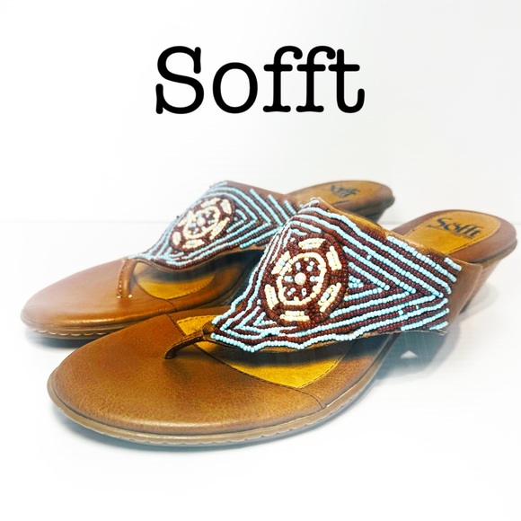 Sofft Shoes - Sofft Women's Brown Beaded Leather Sandals Size 11